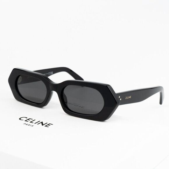 NEW Celine CL40243I 01A Shiny Black Smoke Rectangle Unisex Sunglasses CL 40243I - Picture 1 of 14